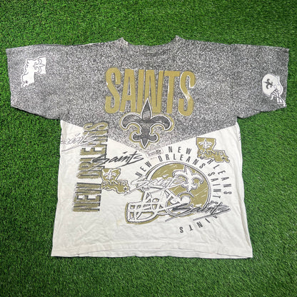 1990s Saints Magic Johnson AOP White Tee Size Large USED v18413