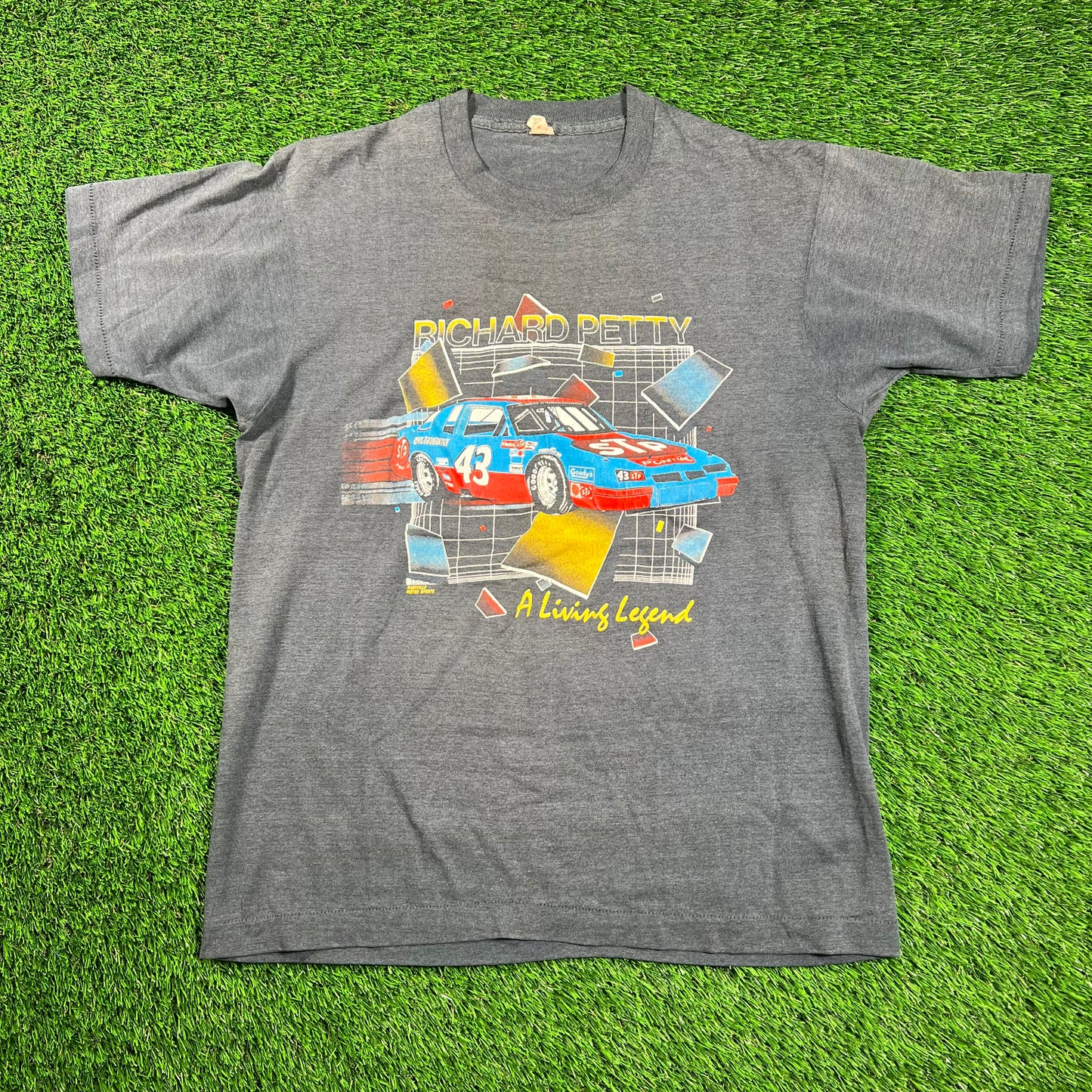 1980s Richard Petty Living Legend Washed Black Racing Tee Size Large USED v18347