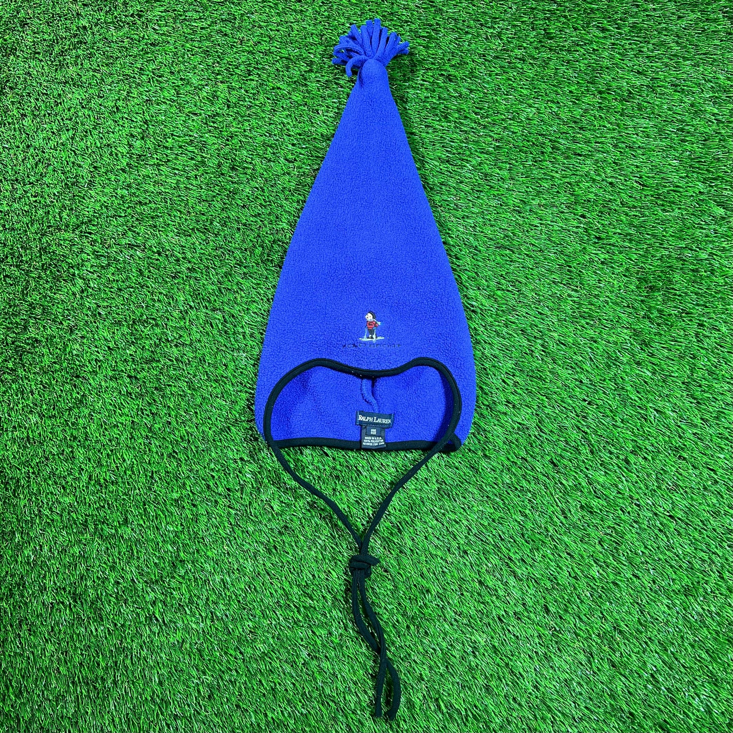 1990s Polo Sport Ralph Lauren Blue Fleece Hat w/ Tassel USED v18292