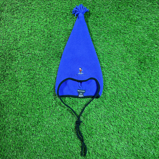 1990s Polo Sport Ralph Lauren Blue Fleece Hat w/ Tassel USED v18292