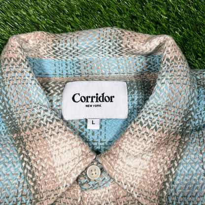 Corridor Acid Plaid Lake View Blue Button Up Flannel Size Large NEW x14706