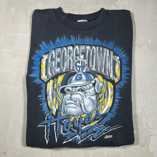 1990s Georgetown Hoyas Washed Black Crewneck Size XL USED v20129