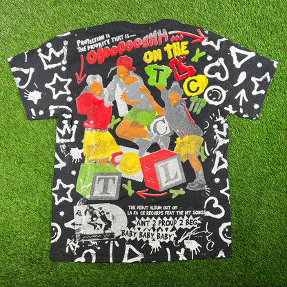 TLC Black Bootleg AOP Rap Tee Size Large USED v18011