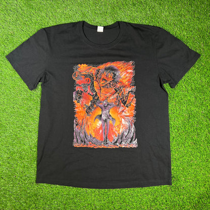 Black Modern Anime Flames Shirt Size XXL USED v16664