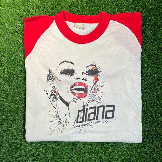 1980s Diana Ross An Elegant Evening White/Red Ringer Longsleeve Size Medium USED v18675