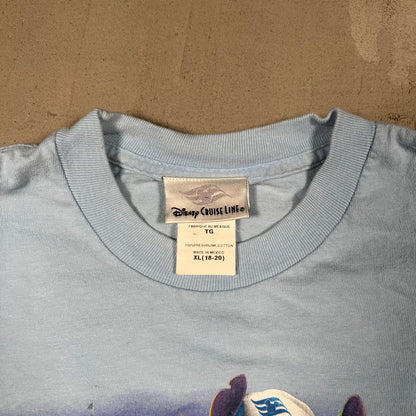 Y2K Disney Cruise Line Castaway Cay Light Blue Tee Size Small USED v19142