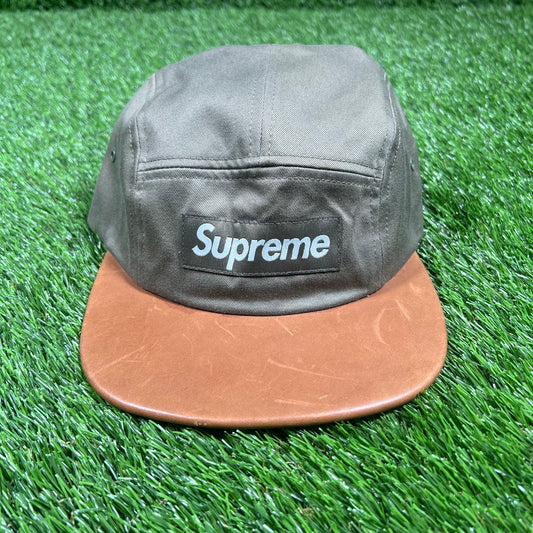 Supreme Olive/Leather Brim Camp Hat USED x14540