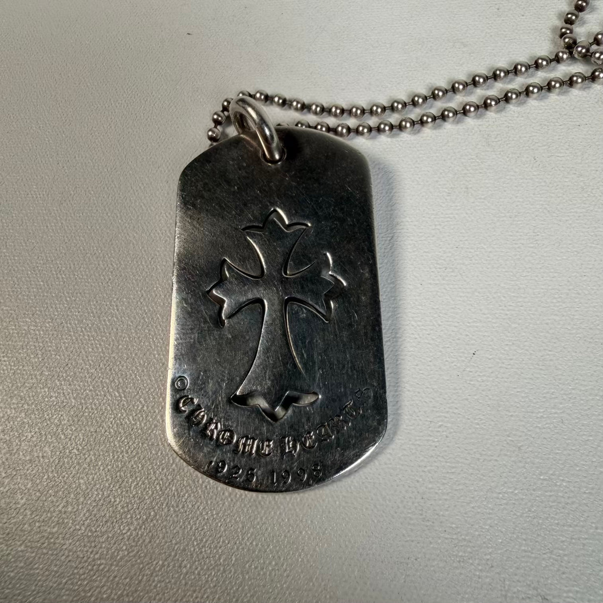 Chrome Hearts Stearling Silver Dog Tag Necklace USED x18501