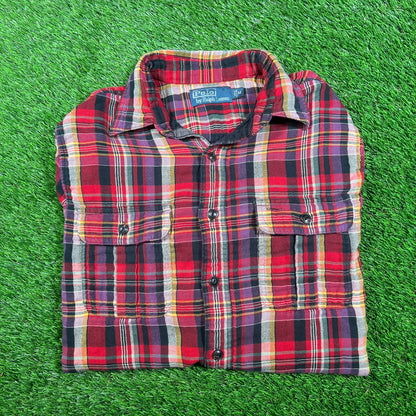 Y2K Red Plaid Flannel Longsleeve Button Down Size Medium USED v17874