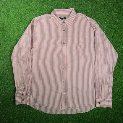 Stussy Lightweight Classic Brick Strip Button Up Shirt Size Large USED x16000