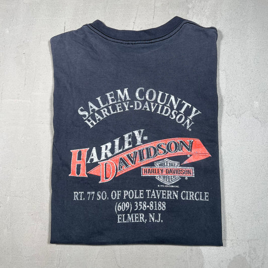 1992 Harley Davidson Salem County NJ Washed Black Pocket Tee Size Large USED v19120