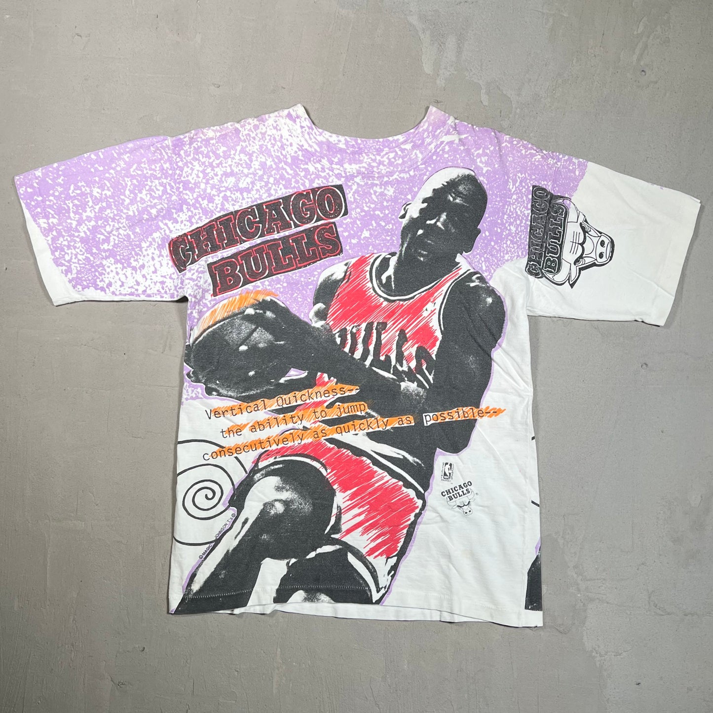 1990s Michael Jordan Magic Johnson Tag Full Print Purple/White Tee Size Small USED v5614