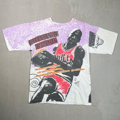 1990s Michael Jordan Magic Johnson Tag Full Print Purple/White Tee Size Small USED v5614