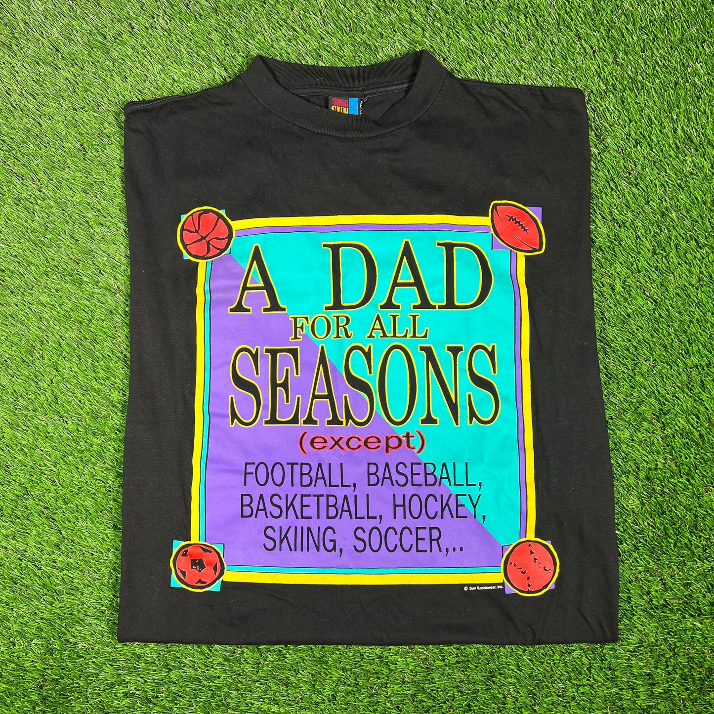1990s "A Dad for All Seasons" Black Humor Tee Size Large USED v17497