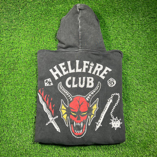 Stranger Things Hellfire Club Black Full Zip Hoodie Size Large USED v18565