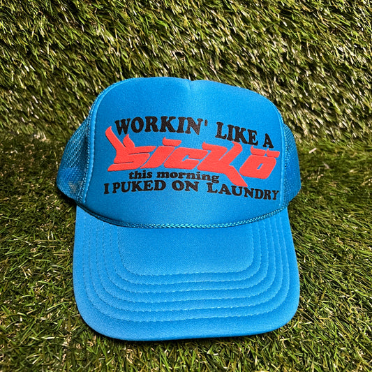Sicko Working Like a Sicko Blue Trucker Hat Size One Size USED x13940
