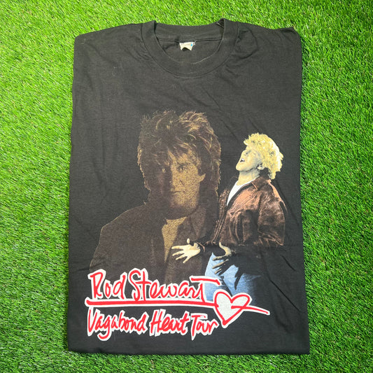 1991 Rod Stewart "Vagabond Heart Tour" Black Tee Size XL USED v18829