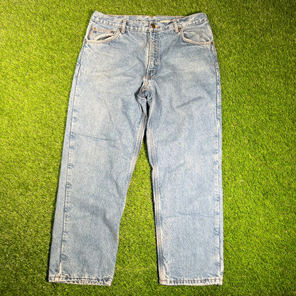 1990s Carhartt Blue Denim Blanket Lined Jeans Size 38 USED v18189