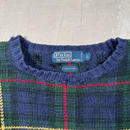 Polo Ralph Lauren Navy Plaid Crewneck Size Large USED v19111