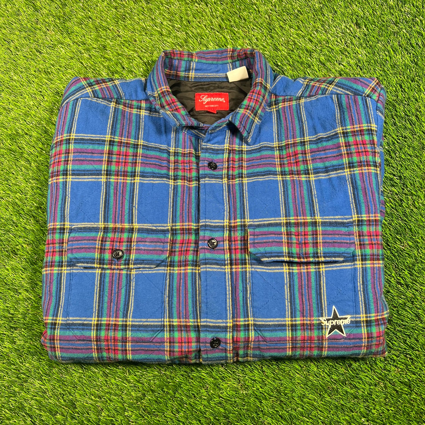 Supreme Quilted Plaid Flannel Dusty Blue (2021) Size Large USED x15808