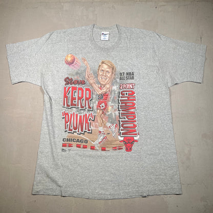 1990s Steve Kerr Chicago Bulls 3 Point Pro Player Tag Grey Tee Size XXL USED v17803