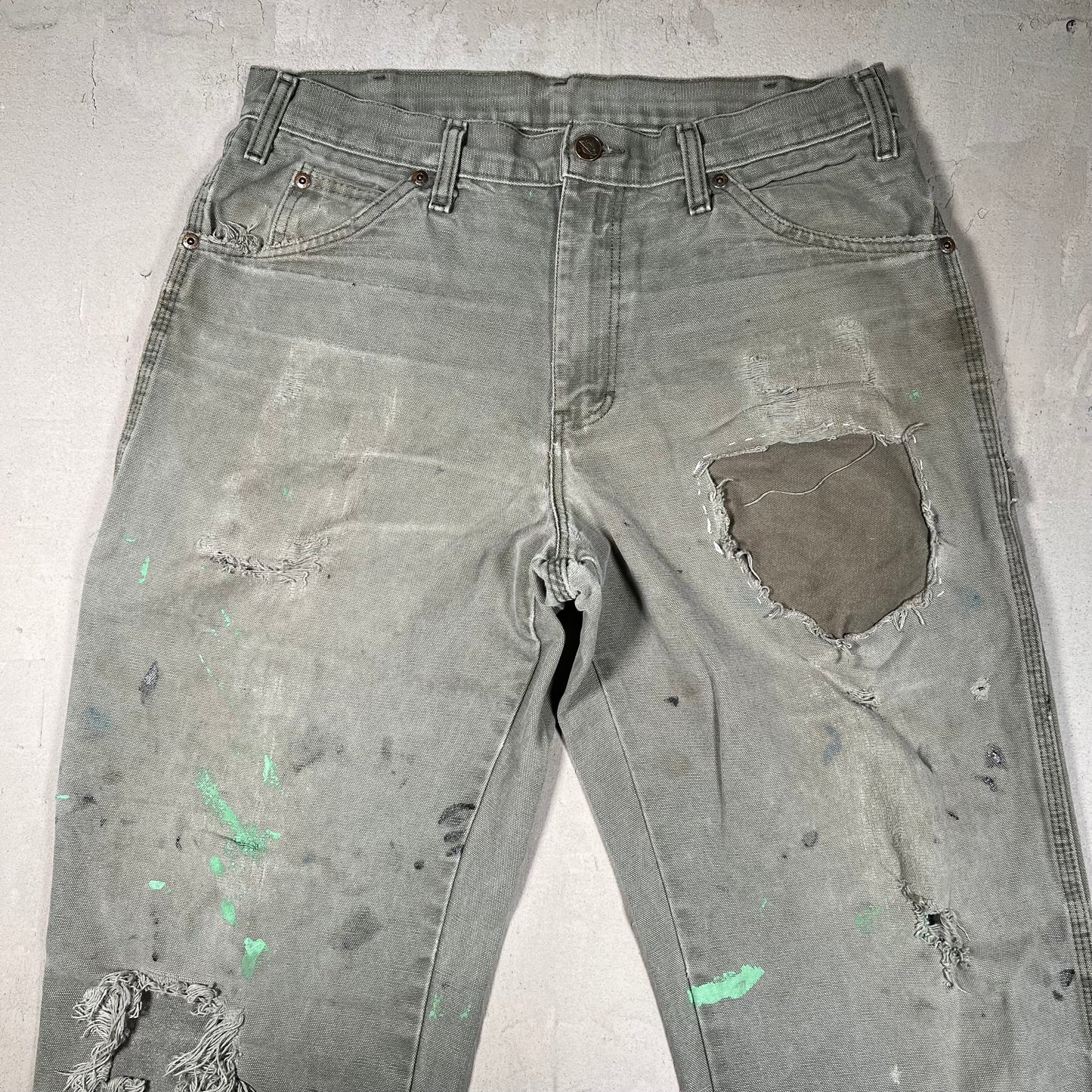 Y2K Dickies Green Workwear Patched Pants Size 32x32 USED v19553