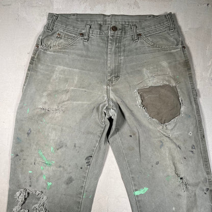 Y2K Dickies Green Workwear Patched Pants Size 32x32 USED v19553