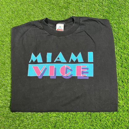 Y2K Miami Vice Promo Black Tee Size XL USED v17119