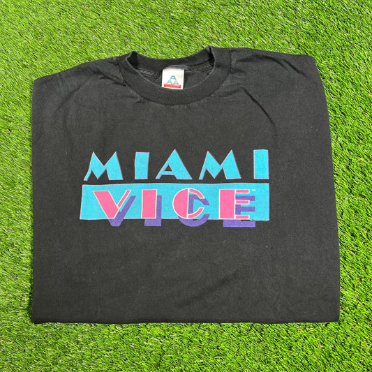 Y2K Miami Vice Promo Black Tee Size XL USED v17119
