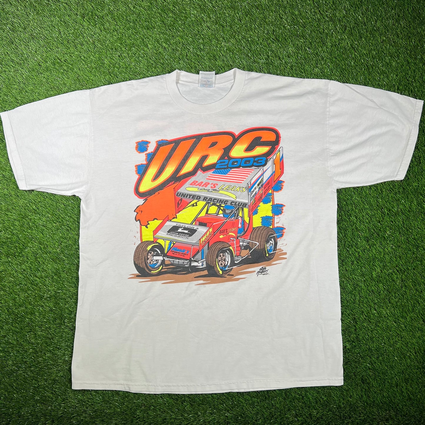2003 URC White Drag Racing Tee Size XL USED v17343