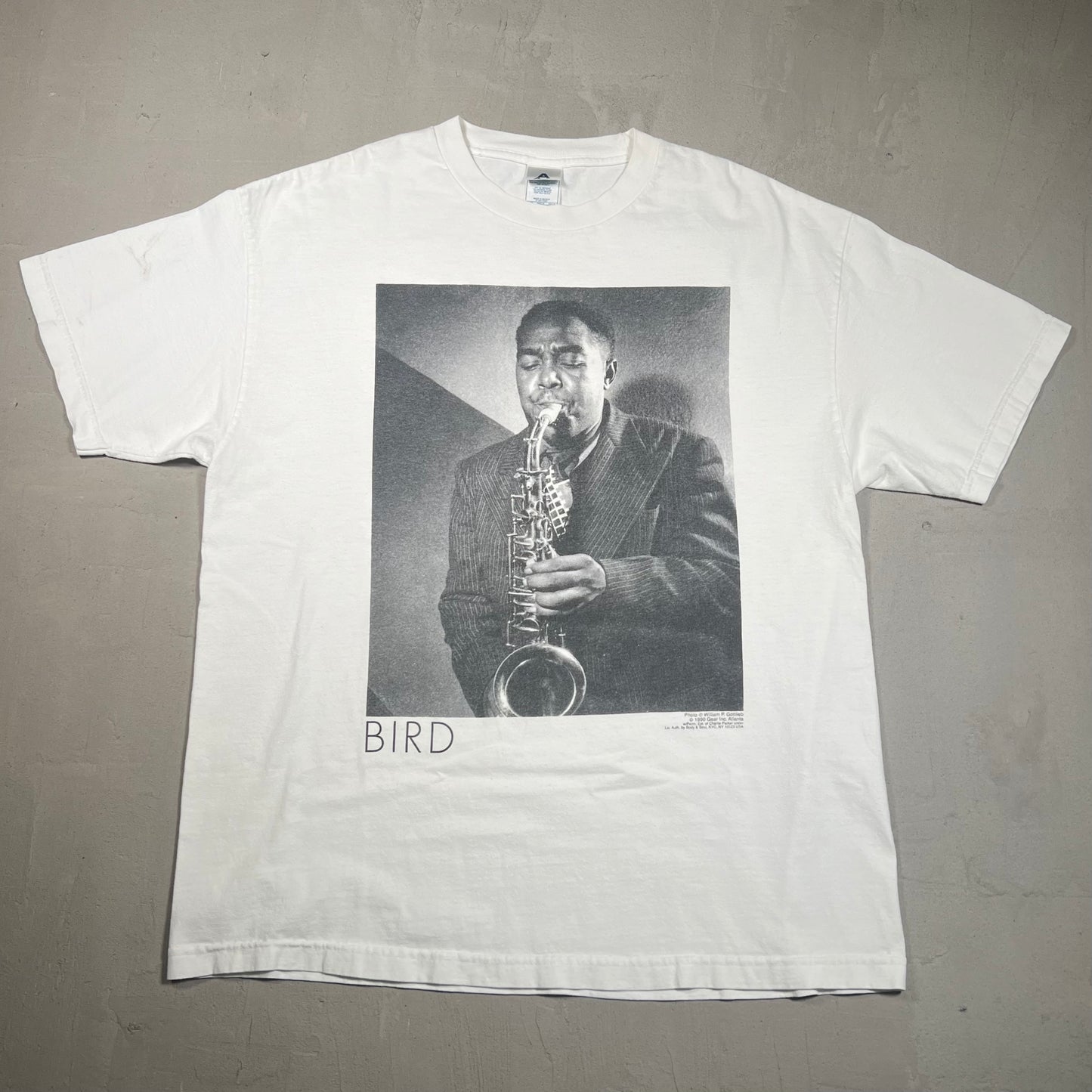 Y2K Charlie Parker "Bird" White Tee Size XL USED v19386