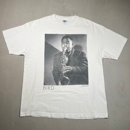 Y2K Charlie Parker "Bird" White Tee Size XL USED v19386