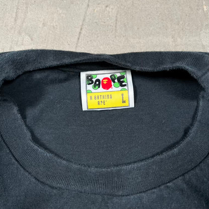 Bape Big Ape Head Blue Camo Black Tee Size Large USED x18936