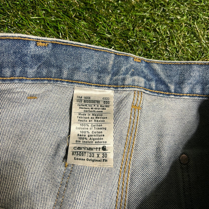 Y2K Carhartt Blue Denim Double Knee Jeans Size 33 USED v16450