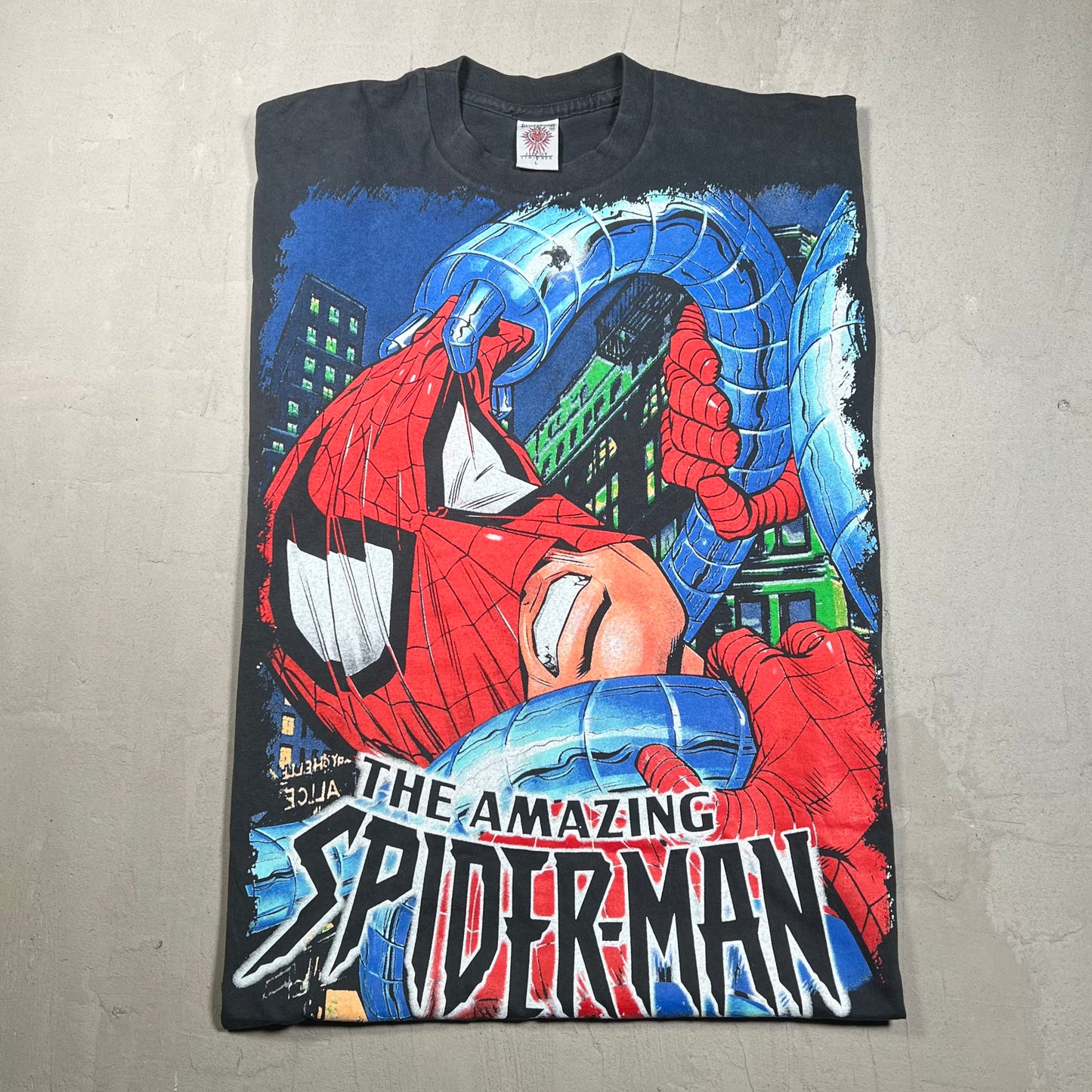 Spiderman Bootleg Mask Reveal Black Tee Size Large USED v19323