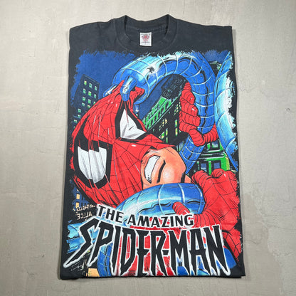 Spiderman Bootleg Mask Reveal Black Tee Size Large USED v19323