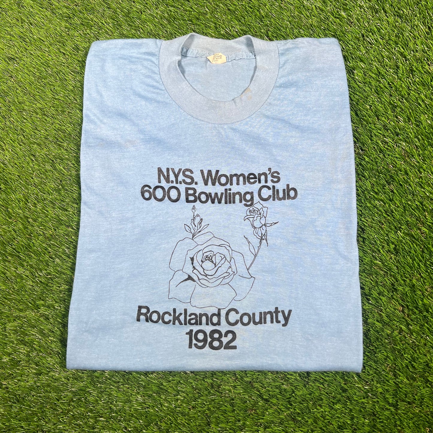 1982 Womens Bowling Club Blue Tee Size Large USED v17423