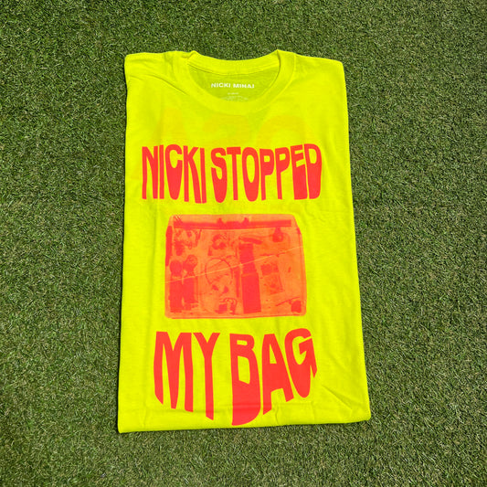 Nicki Minai "Stopped My Bag" Neon Yellow Tee Size XL NEW x13621