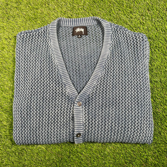 Stussy 2 Tone Blue Loose Gauge Knit Vneck Sweater Size XL USED x15861