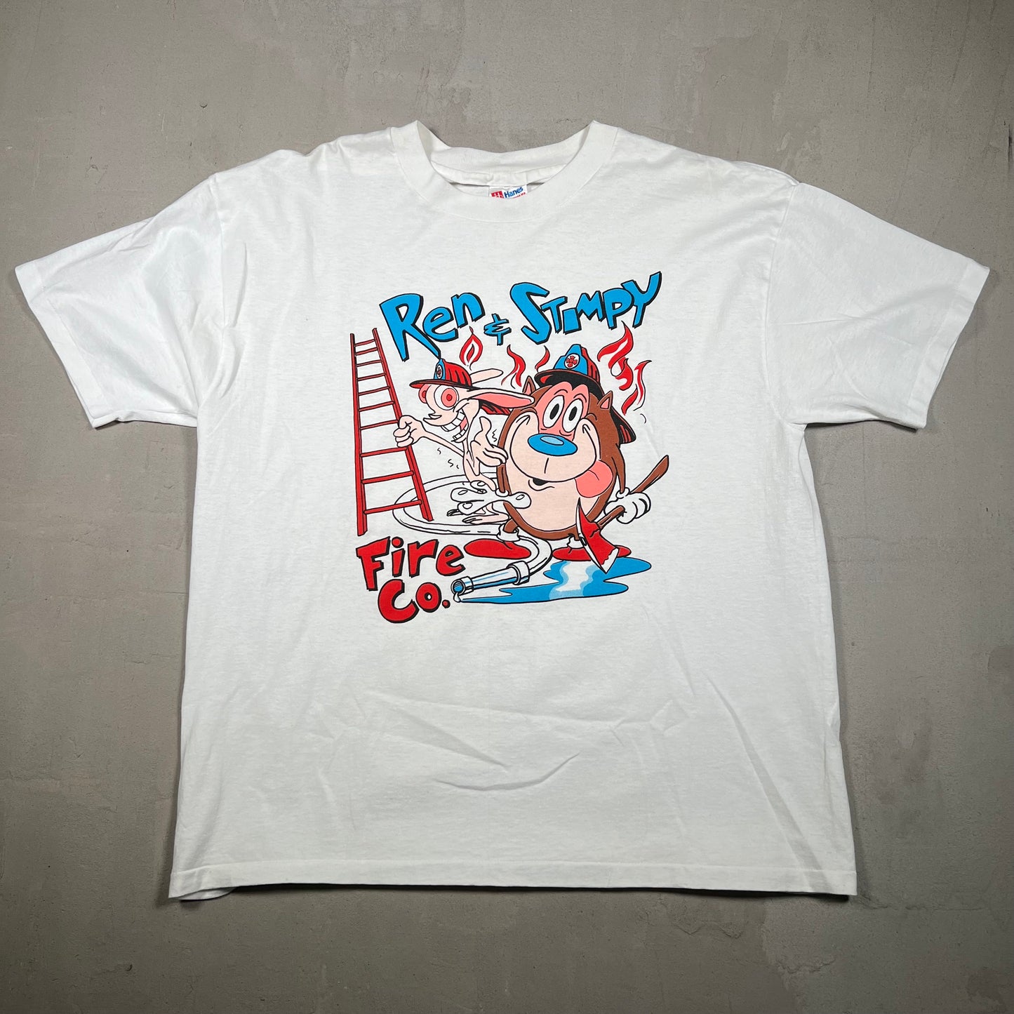 1990s Ren and Stimpy Fire CO White Tee Size XL USED v14240
