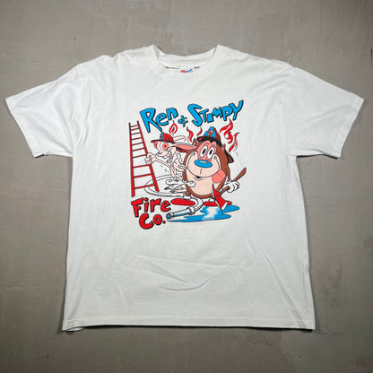 1990s Ren and Stimpy Fire CO White Tee Size XL USED v14240