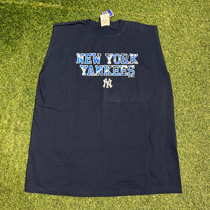 1990s New York Yankees Adidas Navy Cutoff Tee Size XL NEW v16321