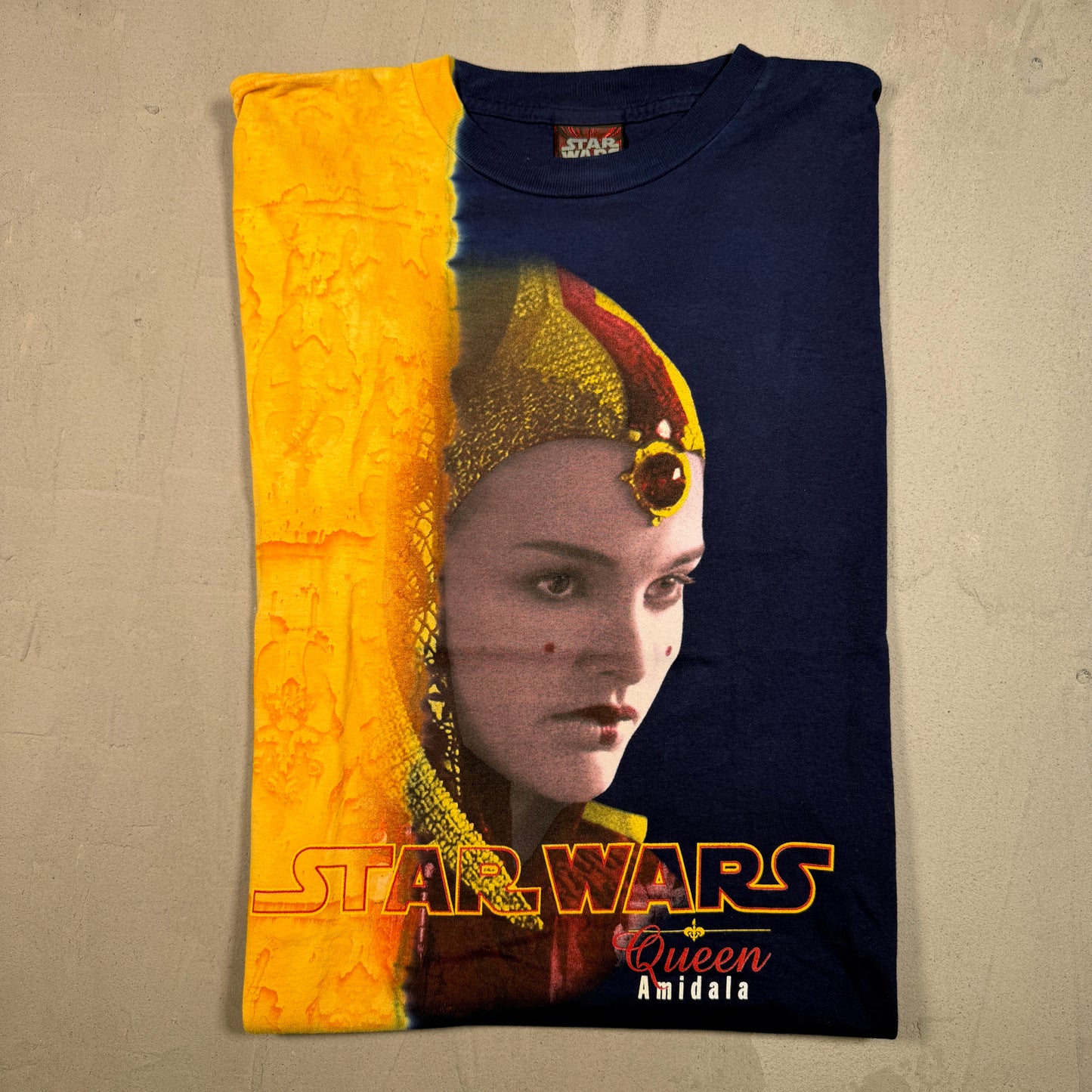 1999 Star Wars Queen Amidala Blue/Yellow Big Face Tee Size XL USED v17012