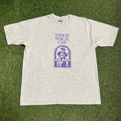 1990s Tuesday Musical Club Grey Tee Size XL USED v16126