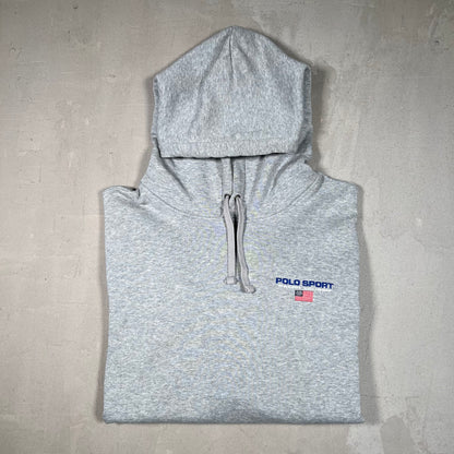 Y2K Polo Sport Ralph Lauren Grey Logo Hoodie Size Medium USED v19037