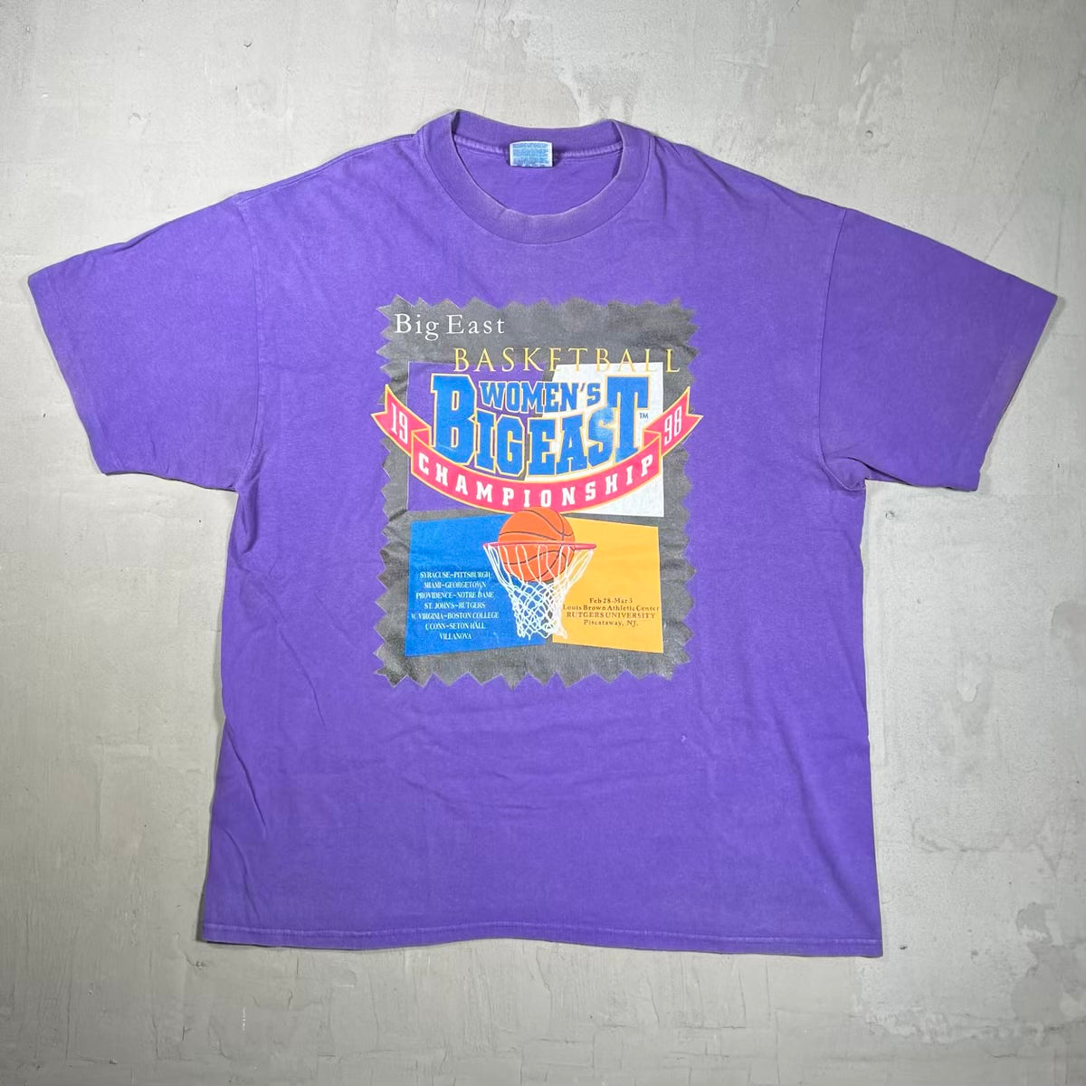 1998 Big East Womens Purple Basketball Tee Size XL USED v20820