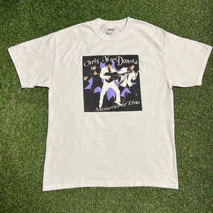 1990s Chris Mac Donald Memories of Elvis White Tee Size Large USED v16127
