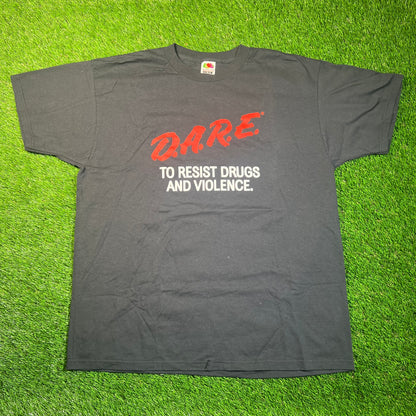 1990s D.A.R.E. "To Resist Drugs and Violence" Black Tee Size XL USED v18830