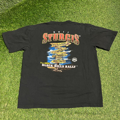 2011 Stirgis Black Hills Rally Wolf Black Tee Size XL USED v16432