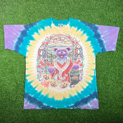 1998 Grateful Dead Bear Saint Stainglass Tie Dye Tee Size Large USED v16683